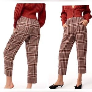 Aritzia WILFRED Plaid Chambery Pants Brown Wool Cashmere Blend Cropped Size 2